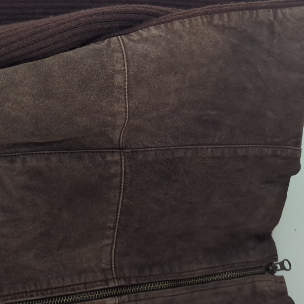 Women's Brown Leather And Sweater Jacket - Picture 2 of 6